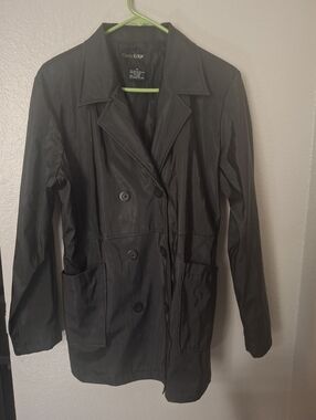 Black Outer Edge Double Breasted Hip-length Rain Coat